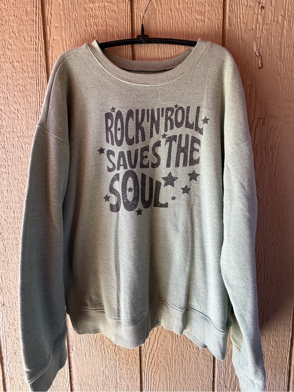 Rock'N'Roll Saves The Soul Graphic Crewneck - Sage Green